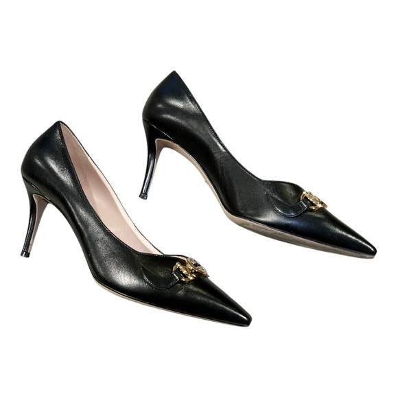 GUCCI GG Malaga Kid Zumi Logo Leather Pump Heel EU 39 US 9 Interlocking - Picture 5 of 12